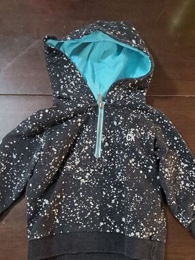Calvin Klein Kids Black Splatter Half-Zip Hoodie with Teal Hood